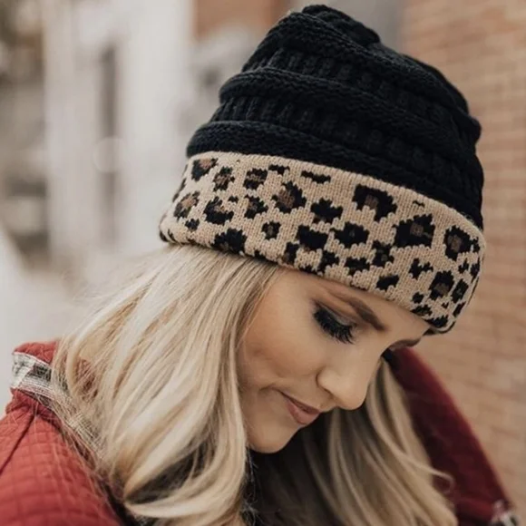 LAST ONE! π₯³HOST PICKπ₯³ NWT C.C. Black and Leopard Print Knit Beanie - Picture 13 of 16